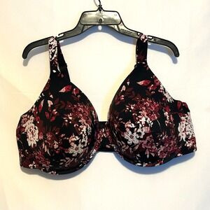 Ambrielle Bra 46DDD Plus Size Full Coverage Lightly Lined Pink‎ Black Floral